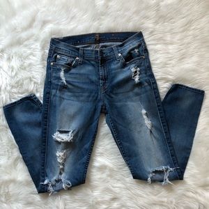 7 for all Mankind Distressed Skinny Jeans 28